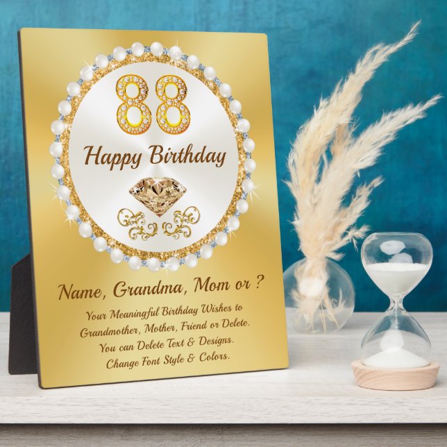 Personalised, 88th Birthday Gift Ideas, Birthday  Plaque (Side)