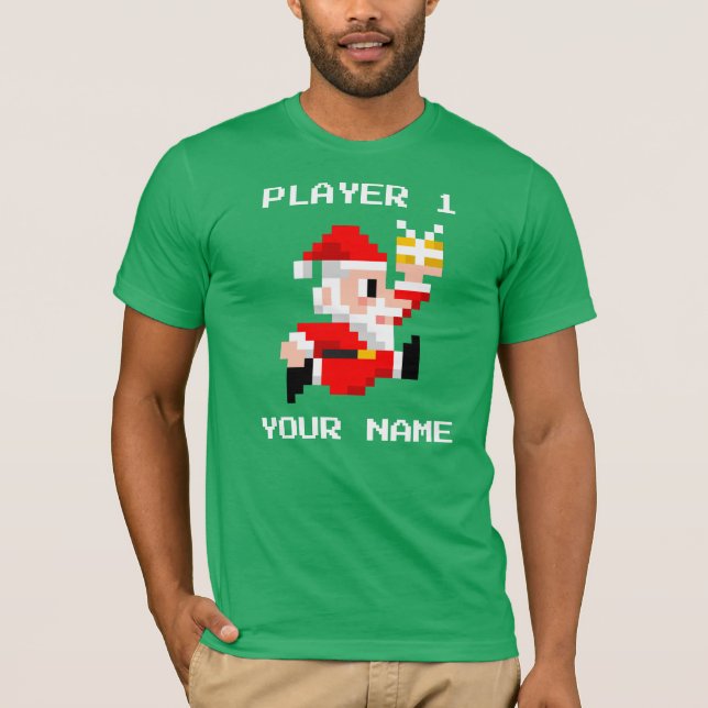 Personalised 8-Bit Santa Claus Christmas T-shirt (Front)