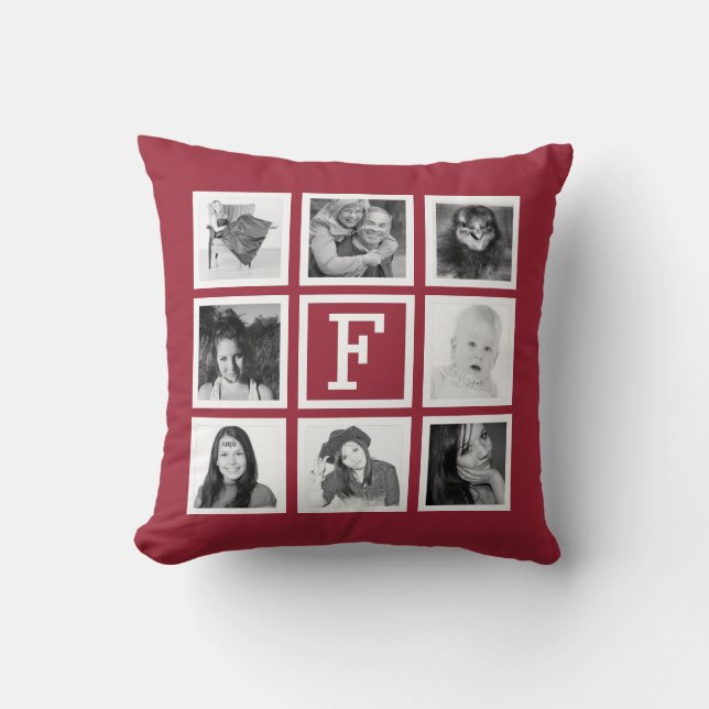 Personalised 8 Instagram Photos and Monogram Wine Cushion (Front)