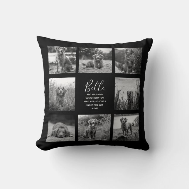 Personalised 8 Photo Collage Black Cushion (Front)