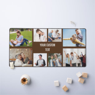 Personalised 8 Photo Collage family & Custom text Desk Mat