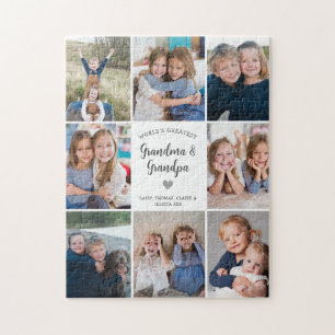 Personalised 8 Photo Collage Grandparents Modern Jigsaw Puzzle