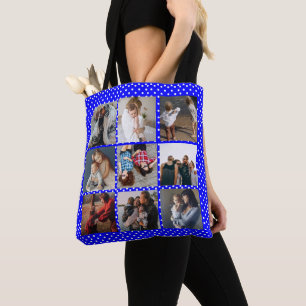 Personalised 8 Photo Collage Template blue Tote Bag