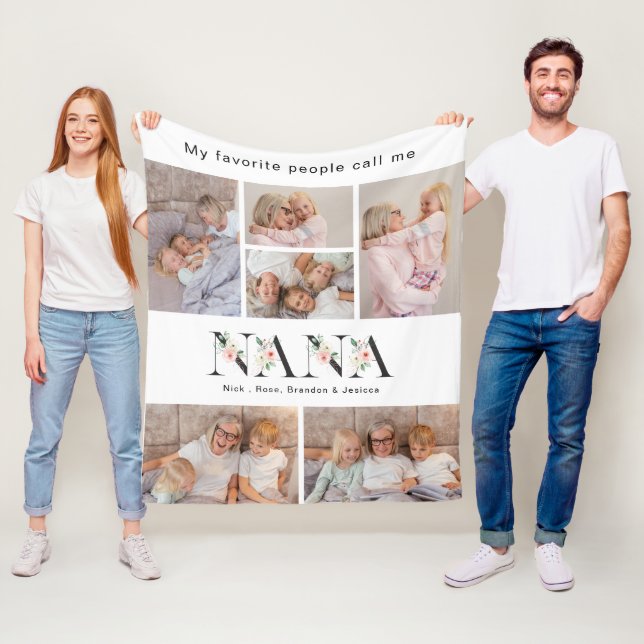 Personalised 8 Photo Floral Alphabet Nana  Fleece Blanket (In Situ)