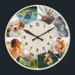 Personalised 8 Rounded Photos Large Clock<br><div class="desc">Tan wall clock with changeable rounded Photos. Great for your kitchen or to give as a family gift.</div>