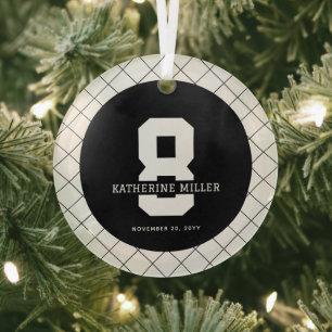 Personalised 8th Birthday Modern and Elegant   Glass Tree Decoration