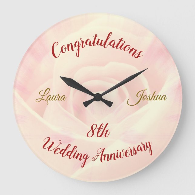 Personalised 8th Wedding Anniversary Large Clock (Front)