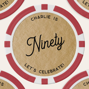 Personalised 90 Ninety Ninetieth Birthday Gold Poker Chips