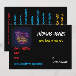 Personalised 90's Themed Retro Party Invitation