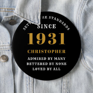 Personalised 90th Birthday 1931 Elegant Black Gold 6 Cm Round Badge