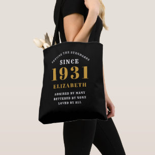 Personalised 90th Birthday 1931 Elegant Chic Black Tote Bag