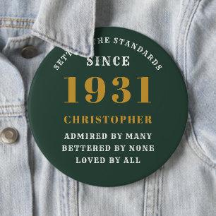 Personalised 90th Birthday 1931 Elegant Green Gold 6 Cm Round Badge