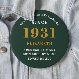 Personalised 90th Birthday 1931 Elegant Green Mum 6 Cm Round Badge
