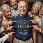 Personalised 90th Birthday 1936 Add Name Blue Gold T-Shirt<br><div class="desc">Celebrate a landmark birthday in style with this elegant and personalizable "Setting the Standards Since 1936" t-shirt. This custom tee makes the perfect 90th birthday gift for the amazing man in your life—a father, grandfather, husband, or friend. The rich navy blue, short-sleeve, cotton t-shirt is designed for a comfortable, classic...</div>