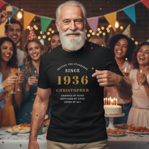 Personalised 90th Birthday 1936 Name Black Gold T-Shirt