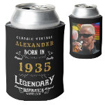 Personalised 90th Birthday Add Name Year Photo Can Cooler<br><div class="desc">Personalised birthday add any year and name can cooler. Edit the name, year and photo with the template provided. A wonderful custom black birthday idea. More gifts and party supplies available with the "Legendary" design in the store. More gifts and party supplies available with the "Legendary" design in the store....</div>