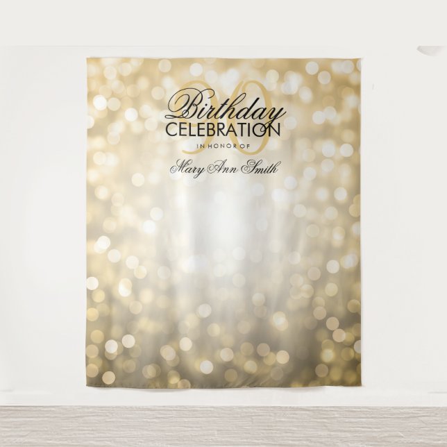 Personalised 90th Birthday Backdrop Gold Lights Tapestry (Front)