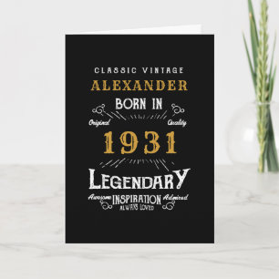 Personalised 90th Birthday Born 1931 Vintage Black Card