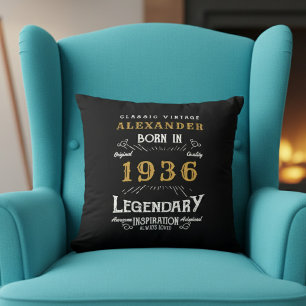 Personalised 90th Birthday Born 1936 Legend Black Cushion