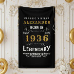 Personalised 90th Birthday Born 1936 Retro Party Banner<br><div class="desc">Celebrate a 90-Year Legend with this Personalised Vintage Banner! Throw an unforgettable party with this striking black and white banner, specifically designed for a landmark 90th birthday. The retro-inspired typography proudly features the year "BORN 1936" for a nostalgic and classic aesthetic. Key Features: Fully Customisable: Easily edit the name and...</div>