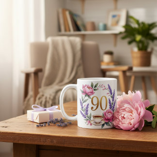 Personalised 90th Birthday Floral Mug for Grandma