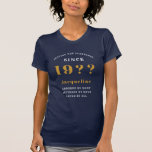 Personalised 90th Birthday Navy Gold For Her T-Shirt<br><div class="desc">Personalised birthday gold on a navy ladies Tshirt. Easily customise the text on this "Birthday" T shirt using the template provided.</div>