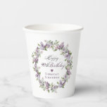 Personalised 90th Birthday Purple Lilac Flower Paper Cups<br><div class="desc">Add a special touch to your party decor with these personalised paper cups. They will make the birthday celebrant feel very special. It takes only minutes to add a name. The soft watercolor lilac wreath is perfect for a spring birthday or a woman who just loves lilacs. The calligraphy is...</div>