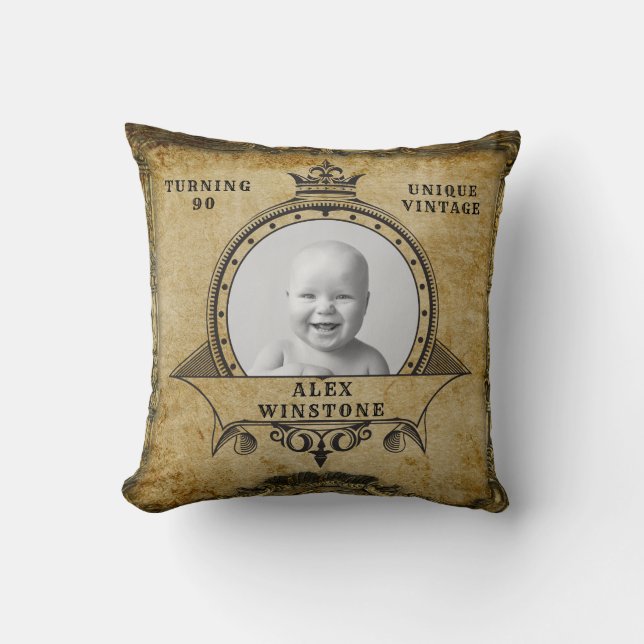 Personalised 90th Birthday Vintage Photo Template Cushion (Front)