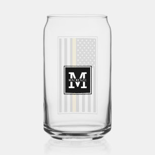 Personalised 911 Dispatcher Flag Thin Gold Line Can Glass