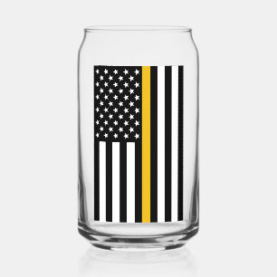 Personalised 911 Dispatcher Flag Thin Gold Line Can Glass