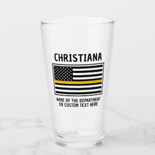 Personalised 911 Dispatcher Flag Thin Gold Line Glass