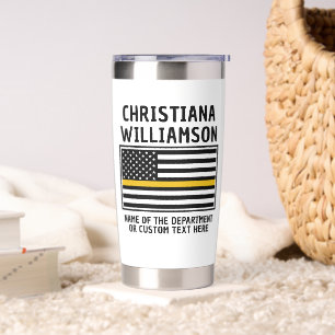 Personalised 911 Dispatcher Flag Thin Gold Line Insulated Tumbler