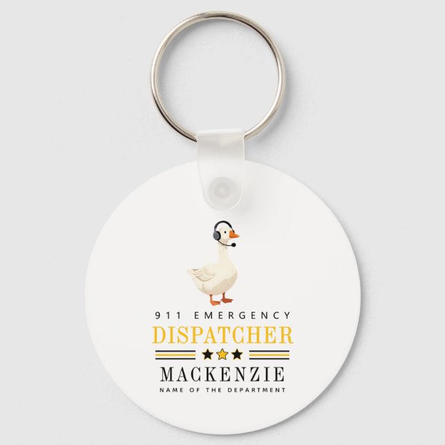 Personalised 911 Dispatcher Goose With Headset Key Ring (Front)