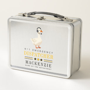 Personalised 911 Dispatcher Goose With Headset Metal Lunch Box