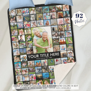 Personalised 92 Photo Collage Custom Colour Sherpa Blanket