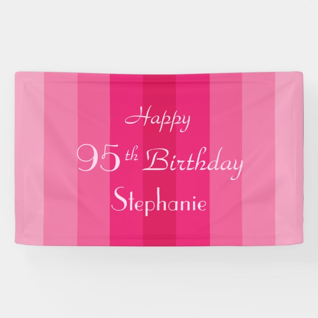 Personalised 95th Birthday Sign Pink Stripes (Horizontal)