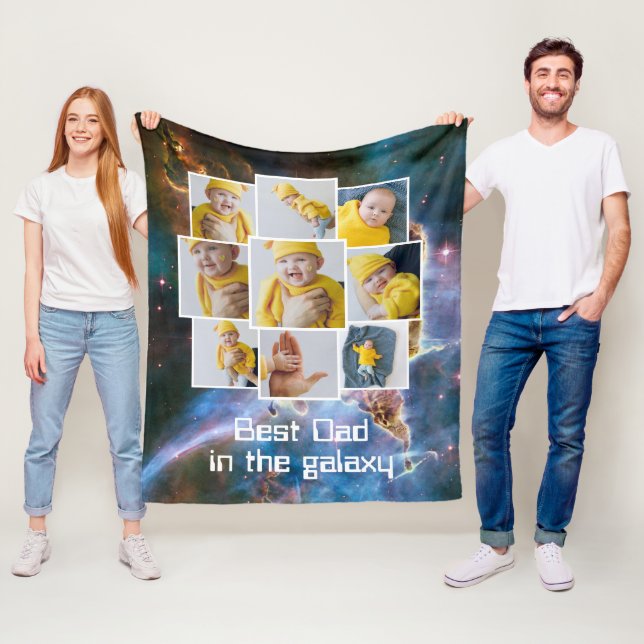 Personalised 9 Photo and Text Best in the Galaxy Fleece Blanket (In Situ)