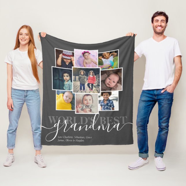 Personalised 9 Photo and Text Photo Collage Fleece Blanket (In Situ)