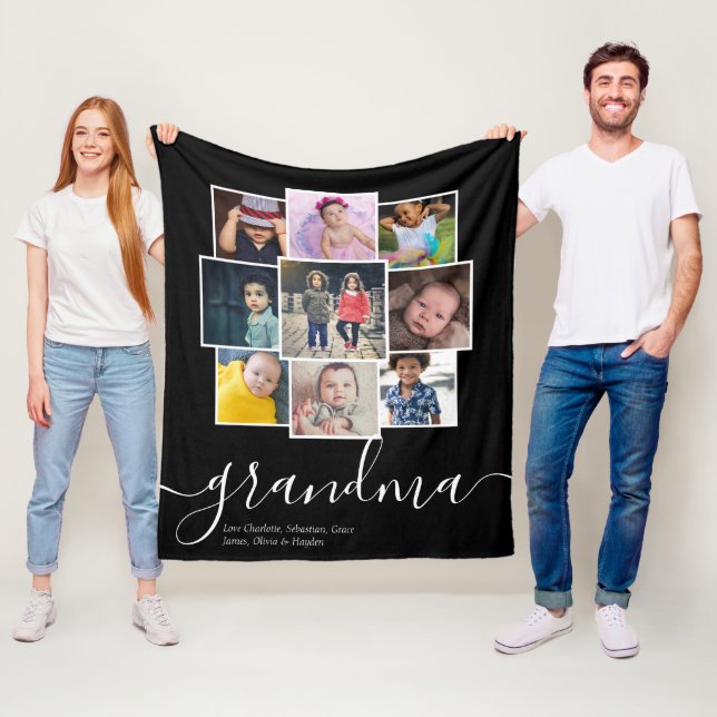 Personalised 9 Photo and Text Photo Collage Fleece Blanket (In Situ)