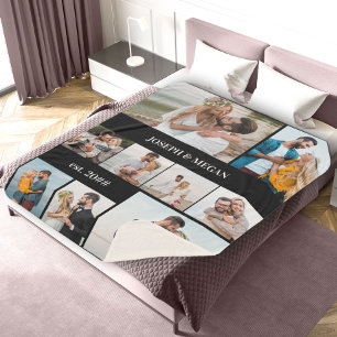 Personalised 9 Photo Collage Chic Black and White Sherpa Blanket