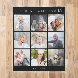 Personalised 9 Photo Collage Family Black Fleece Blanket