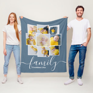 Personalised 9 Photo Collage Family Established Fleece Blanket