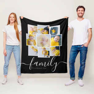 Personalised 9 Photo Collage Family Established Fleece Blanket