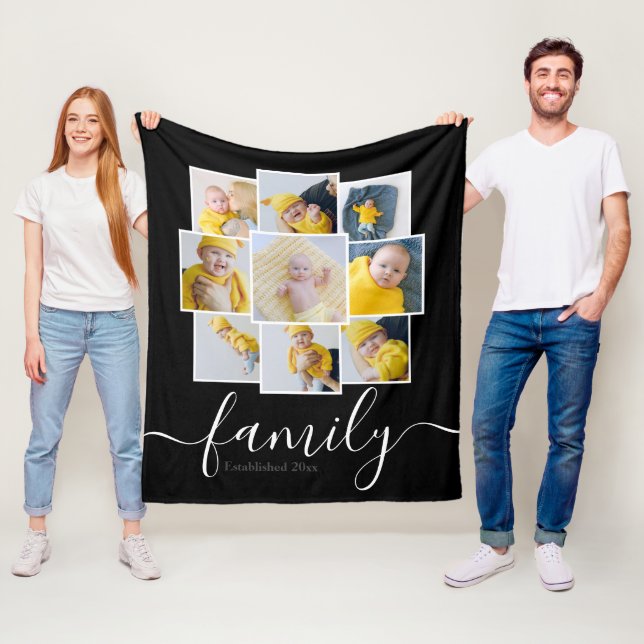 Personalised 9 Photo Collage Family Established Fleece Blanket (In Situ)