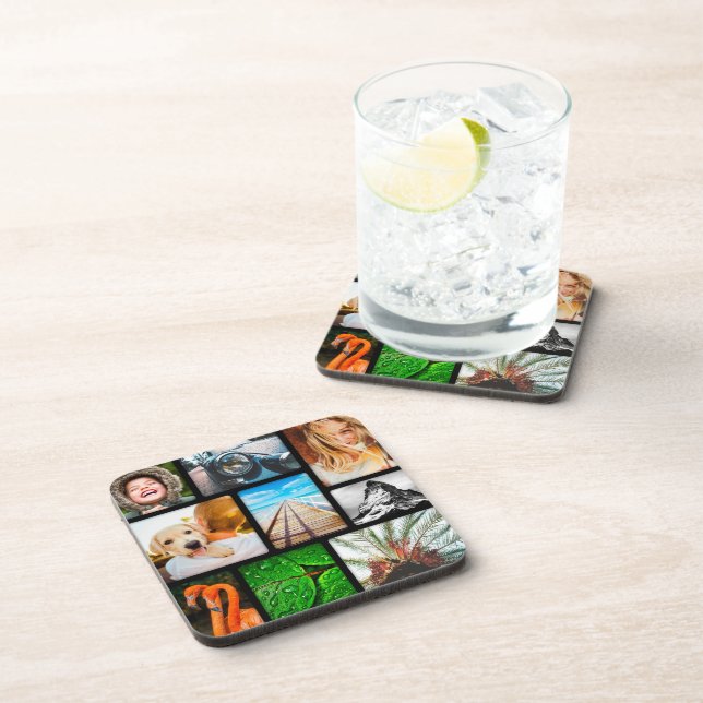 Personalised 9 Photo Collage Template Black Coaster (Right Side)