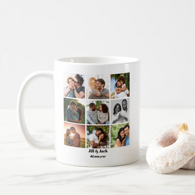 Personalised 9 Photo Collage Template for Couples Coffee Mug (With Donut)