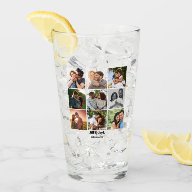 Personalised 9 Photo Collage Template for Couples Glass (Front Ice)
