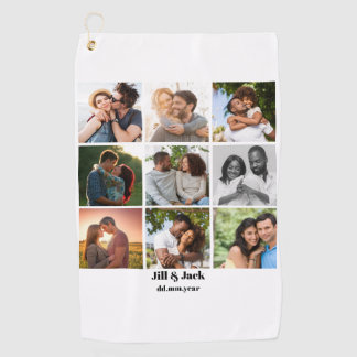 Personalised 9 Photo Collage Template for Couples Golf Towel