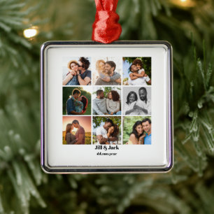 Personalised 9 Photo Collage Template for Couples Metal Ornament
