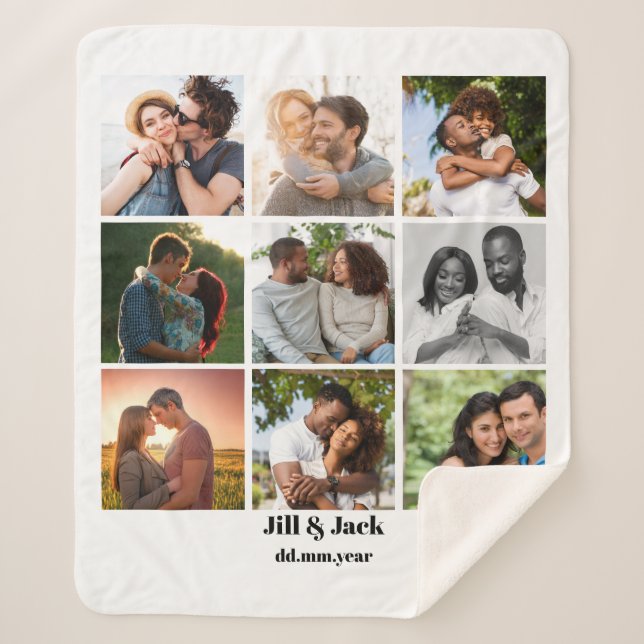 Personalised 9 Photo Collage Template for Couples Sherpa Blanket (Front)